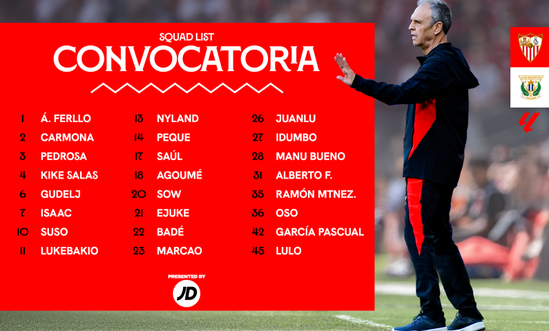 Convocatoria del Sevilla FC para recibir al Leganés