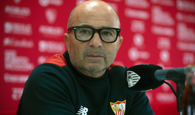 Jorge Sampaoli en sala de prensa