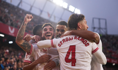 Celebración de un tanto del Sevilla FC