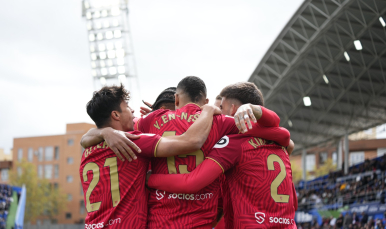 Los jugadores celebran el gol de Ramos en Getafe