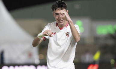 Raúl Sánchez celebra un gol en LaLiga FC Futures