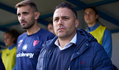 David Losada, en los prolegómenos del encuentro ante el Madrid CFF