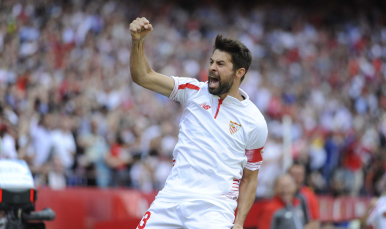Coke celebra su gol en el Sevilla FC-Betis
