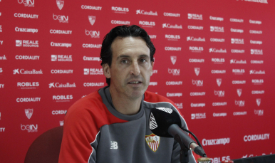 Unai Emery, en sala de prensa antes del Deportivo-Sevilla FC