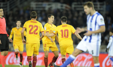 Celebración del segundo gol de Ben Yedder en Anoeta