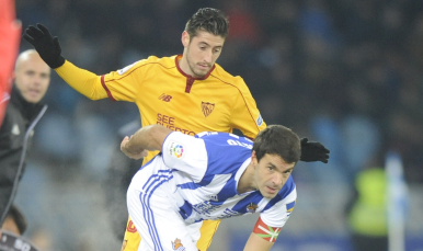 Escudero, en el Real Sociedad-Sevilla FC
