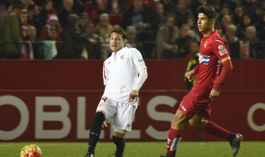 Cristóforo, en una acción del partido ante el Espanyol 