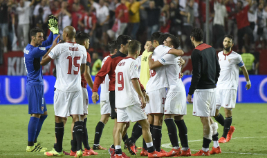 Celebración de la victoria del Sevilla FC