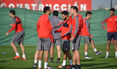 Los jugadores en el entrenamiento