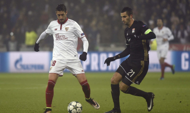 Escudero, en el Olympique de Lyon-Sevilla FC