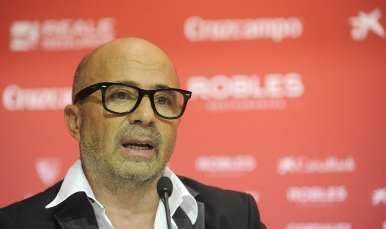 Sampaoli en la presentación de su incorporación 