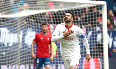Celebración del primer gol de Iborra