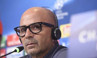 Jorge Sampaoli en la sala de prensa