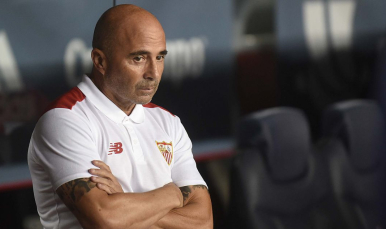 Jorge Sampaoli en el FC Barcelona-Sevilla FC de la Supercopa de España