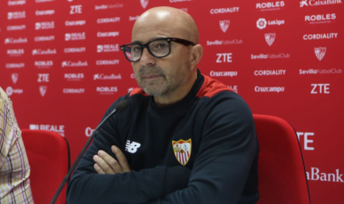Jorge Sampaoli en la sala de prensa