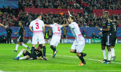 Celebración del gol de Llorente en el Sevilla Fc-Juventus
