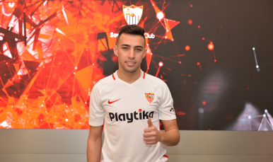 Munir en su presentación con el Sevilla FC