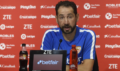 Pablo Machín en la rueda de prensa previa al partido ante el Celta de Vigo