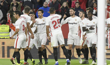 Celebración de un gol ante el Huesca