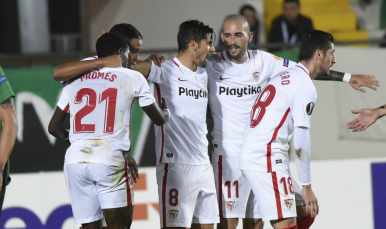 Celebración de un tanto del Sevilla FC