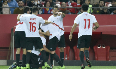 Celebración de un gol del Sevilla Atlético