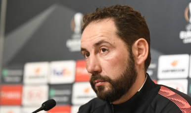Pablo Machín en la sala de prensa