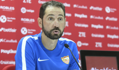 Pablo Machín en la rueda de prensa