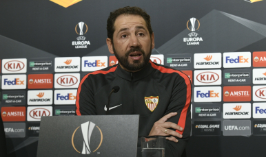 Pablo Machín en la rueda de prensa