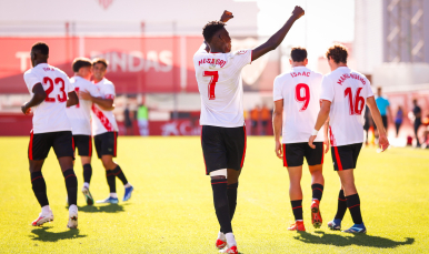Imagen de Musa en la celebración del gol frente al Racing Cartagena