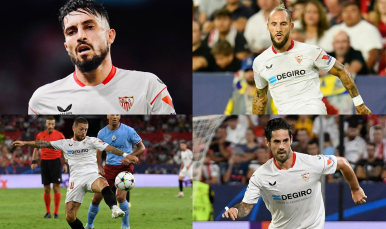 Imagen de los protagonistas del Sevilla FC frente al Manchester City