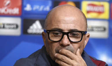 Sampaoli, en rueda de prensa en el King Power Stadium