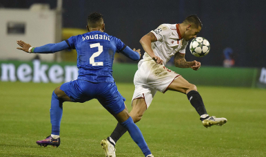 Vitolo en el Dinamo de Zagreb-Sevilla FC