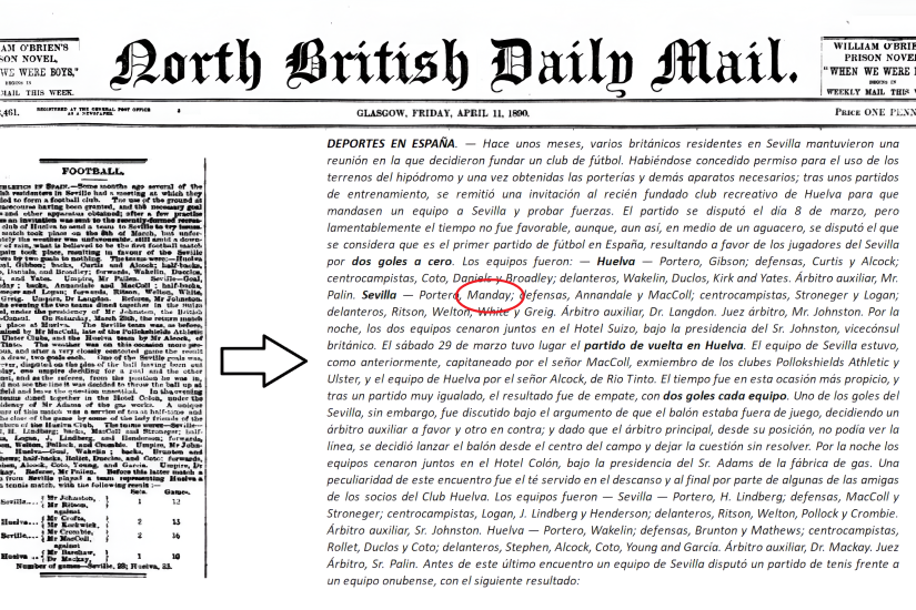 Publicación del North British Daily Mail sobre el partido de 1890