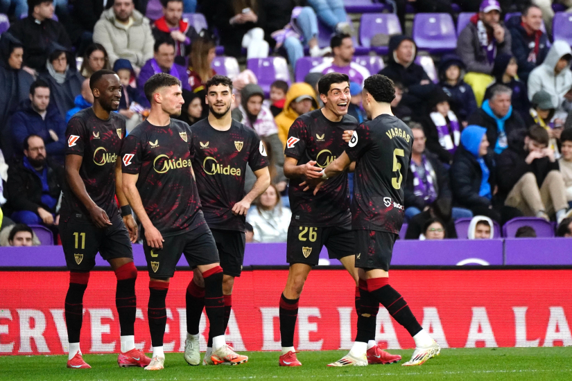 El Sevilla FC celebra un gol en Valladolid