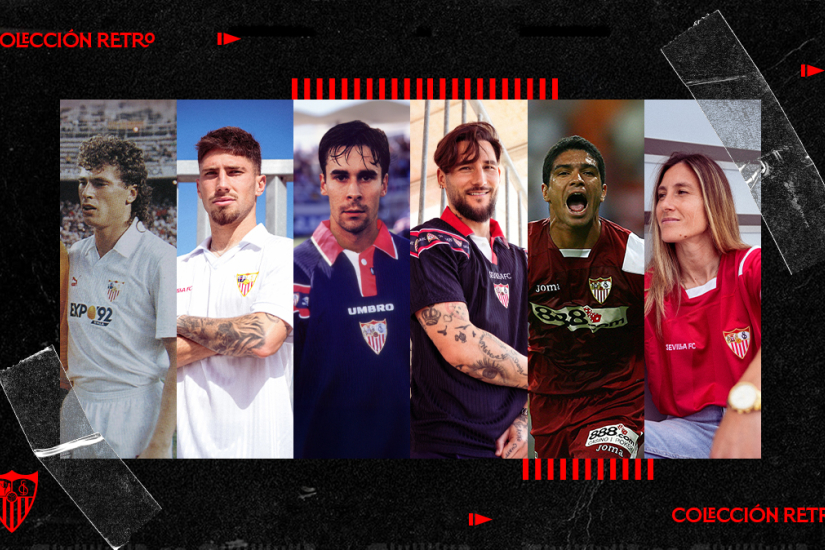 Tres de las prendas de la colección retro del Sevilla FC.