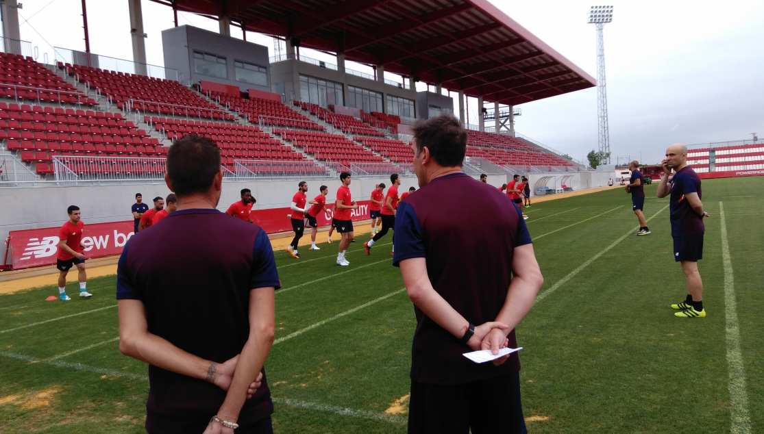 Berizzo, en el entrenamiento del primer equipo