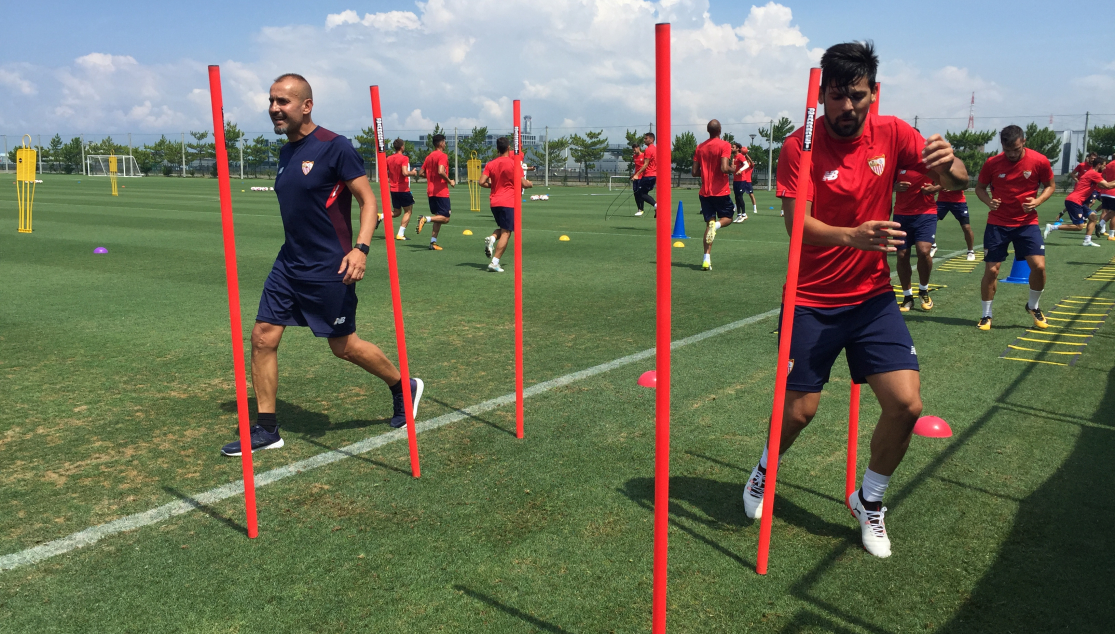 Nolito, entrenando con el Sevilla FC