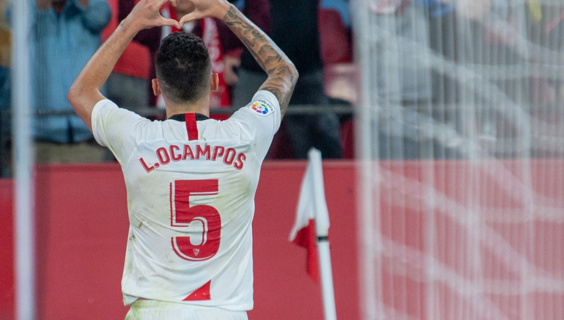 Ocampos celebra el segundo gol frente al Getafe 