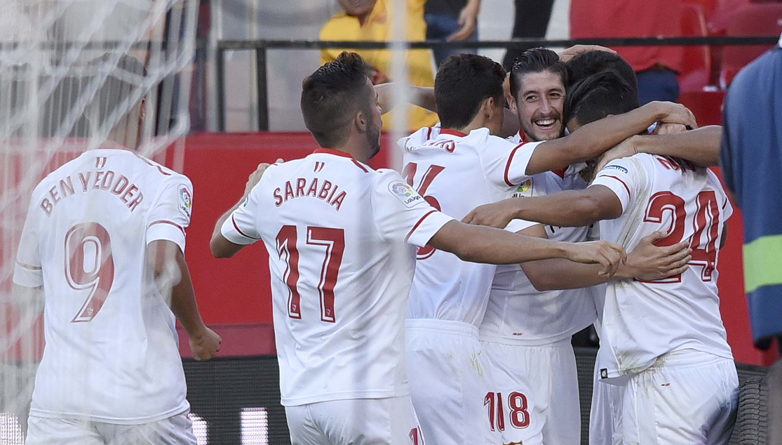 Celebración de un gol del Sevilla FC