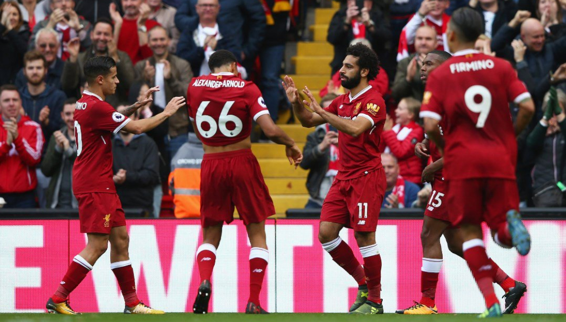 Salah celebra el gol del Liverpool