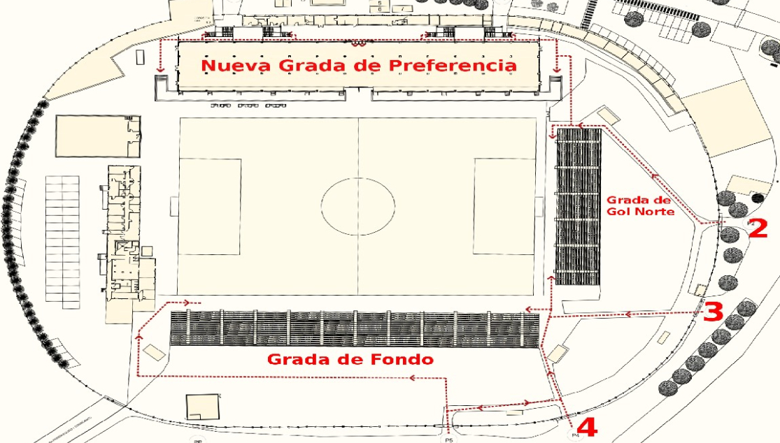 Plano accesos campo principal ciudad deportiva