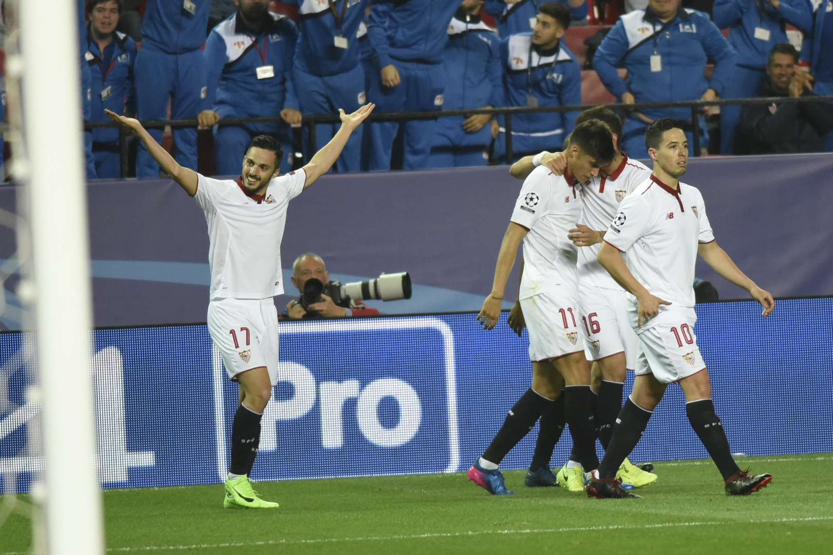 Sarabia en el partido Sevilla FC-Leicester