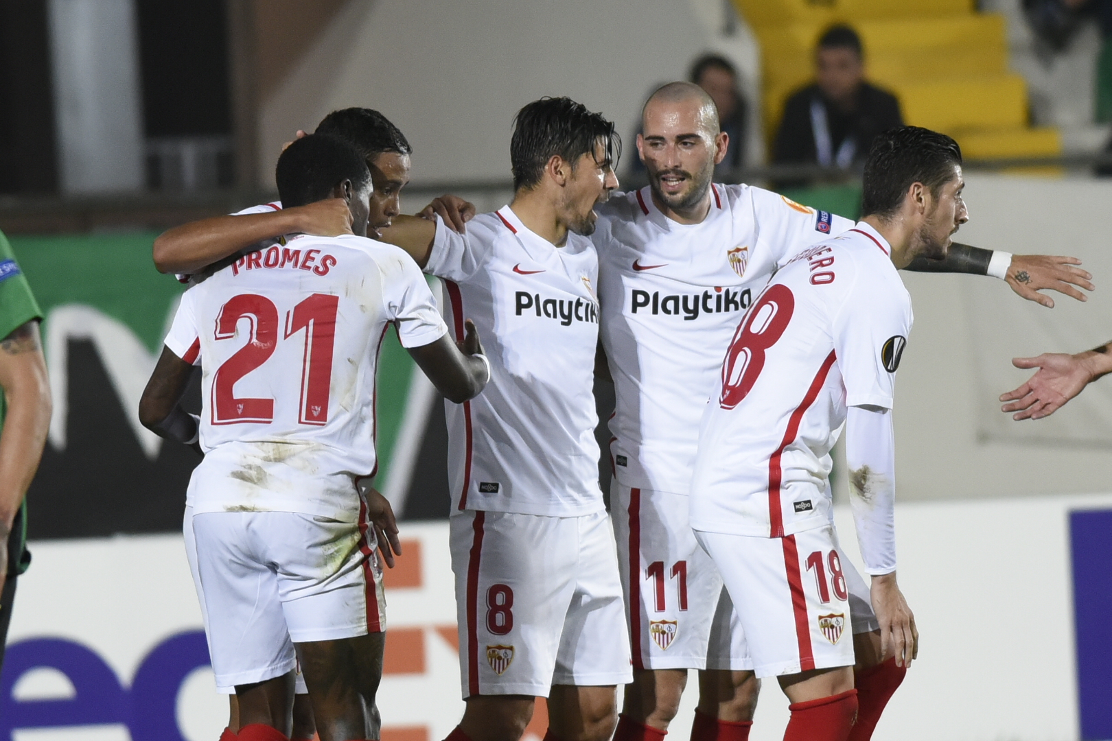 Celebración de un tanto del Sevilla FC