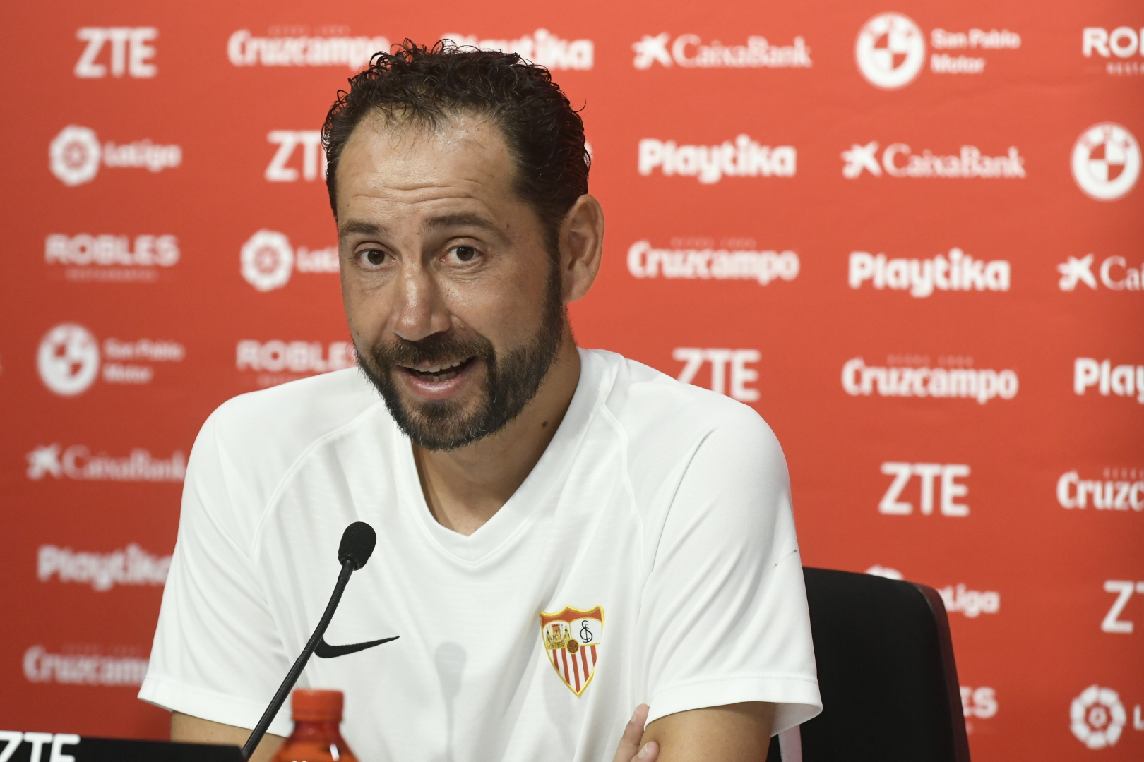 Pablo Machín en la sala de prensa del Ramón Sánchez-Pizjuán