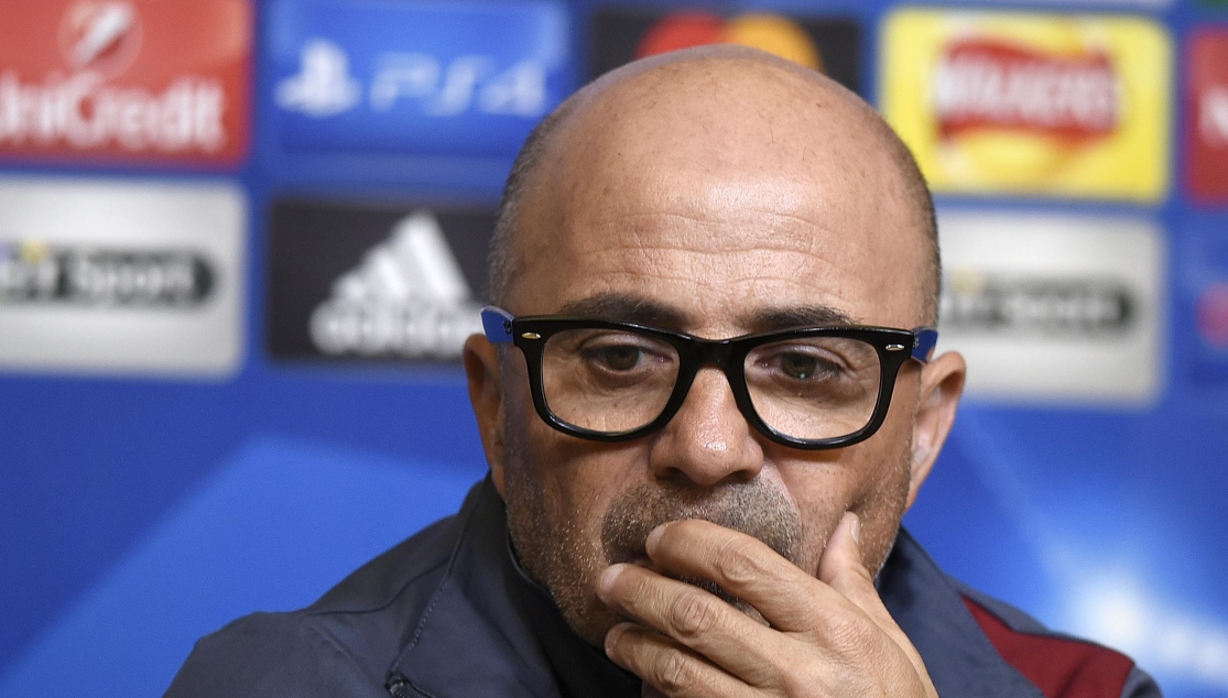 Sampaoli, en rueda de prensa en el King Power Stadium